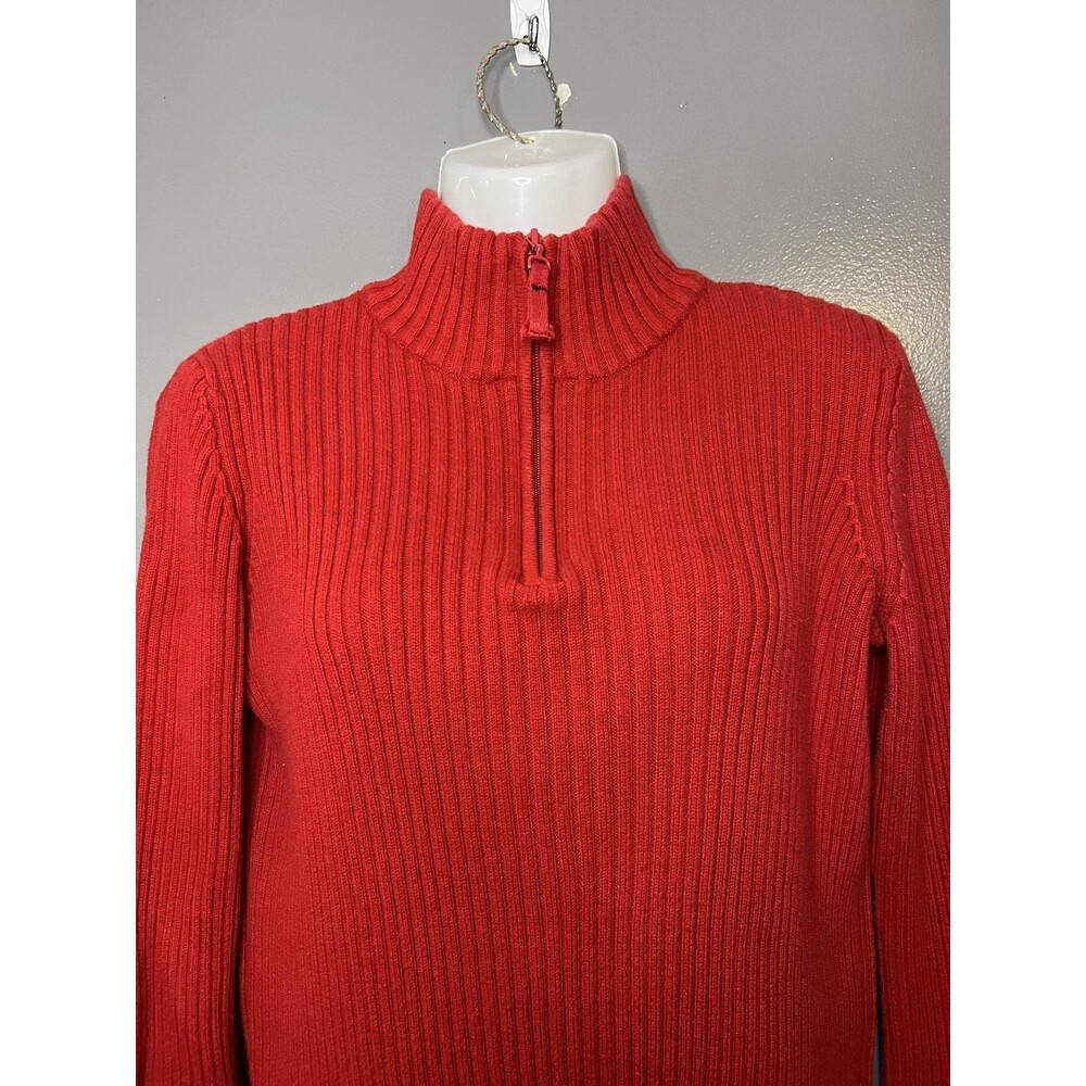 Vintage 90s DKNY Jeans Sweater Womens XL Red Ribbed Knit Mock Neck 1/4 Zip